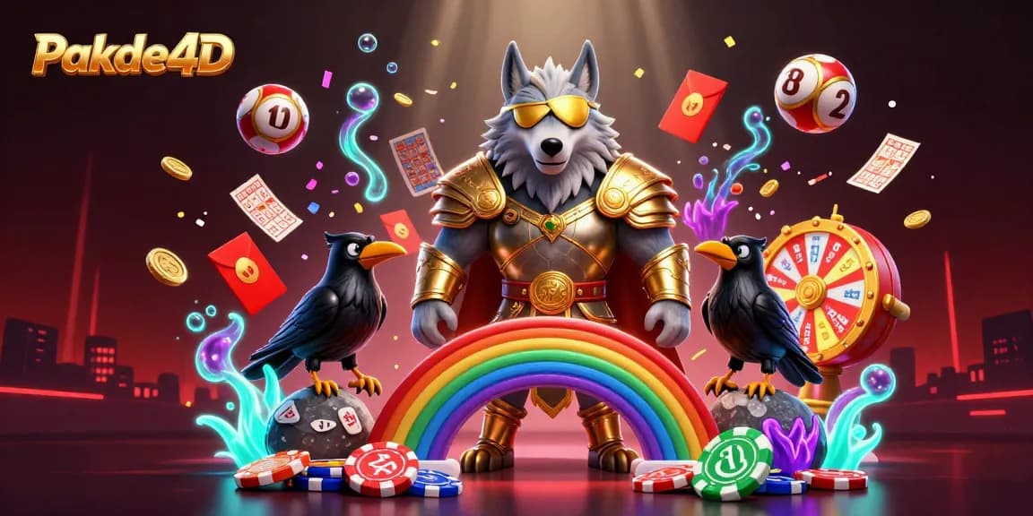 Engage with Pakde4D through vibrant lottery balls and glowing prizes in a dynamic casino scene.