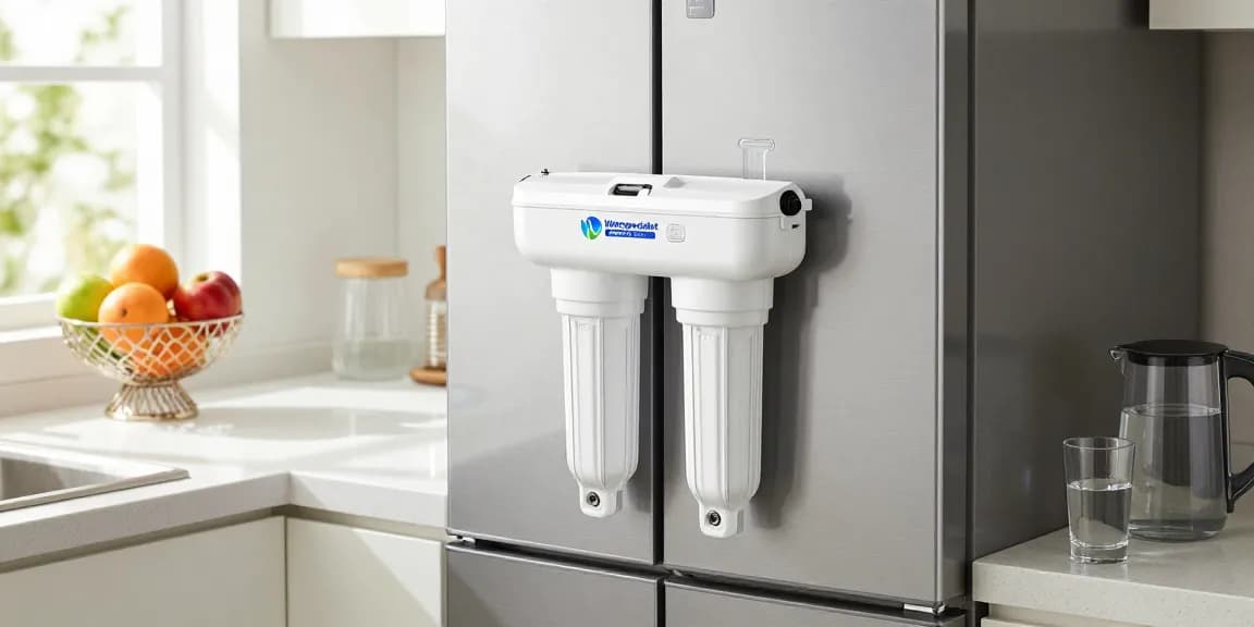 Installing the Waterspecialist ADQ73613401 Refrigerator Water Filter in a bright kitchen setting for clean water.