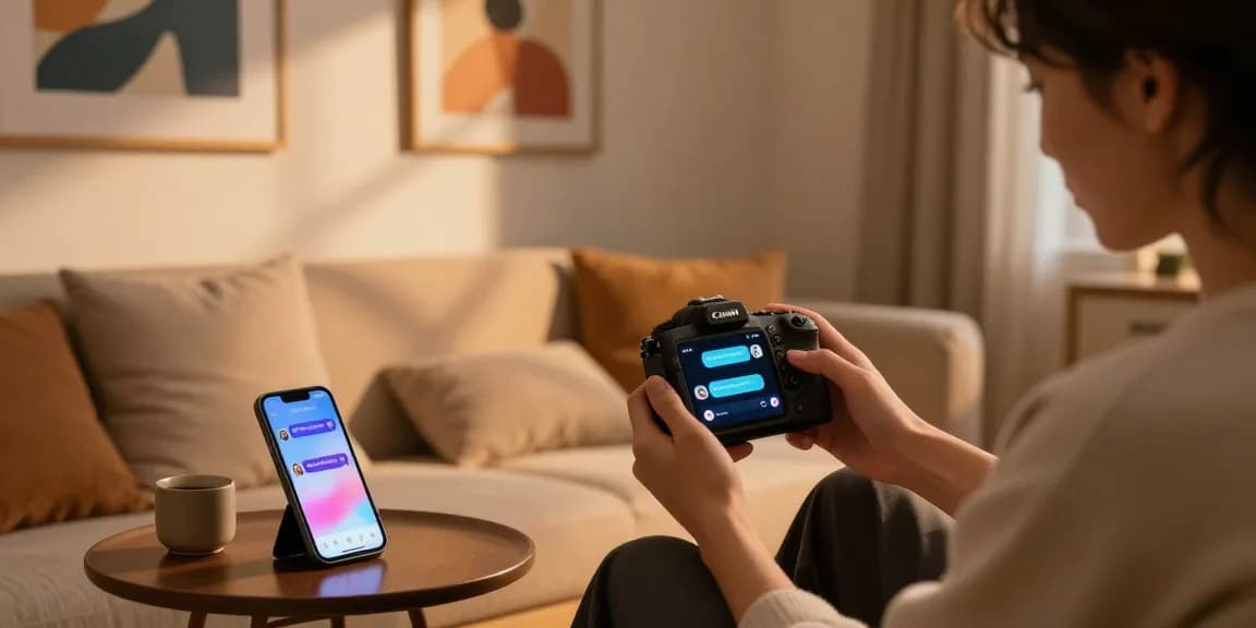 Engaging in nsfw chat ai in a cozy lounge setting with interactive devices.