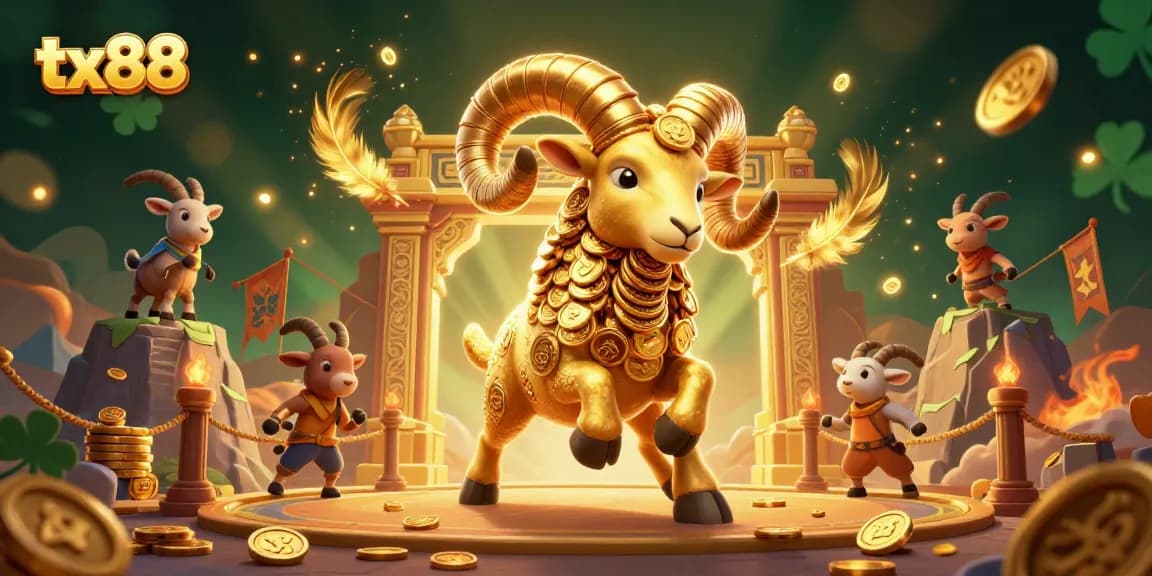 Experience the vibrant action of tx88 with a golden ram charging through a dynamic casino scene.