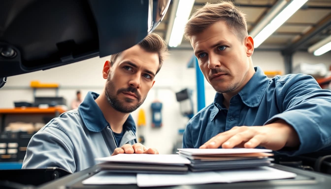 Showcasing transparent warranty coverage in an automotive workshop with a focused mechanic.