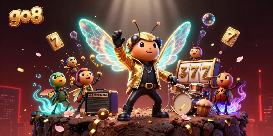 Experience thrilling gameplay with go8's vibrant casino elements in a stunning 3D illustration.