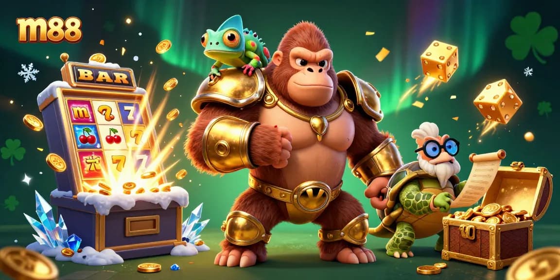 Experience the thrill of m88 with vibrant characters and exciting gaming elements in this dynamic casino scene.
