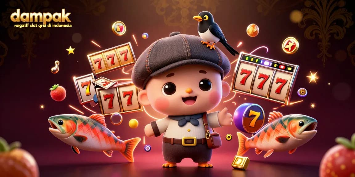 Experience the dampak negatif slot qris di indonesia with vivid characters interacting amid casino symbols.