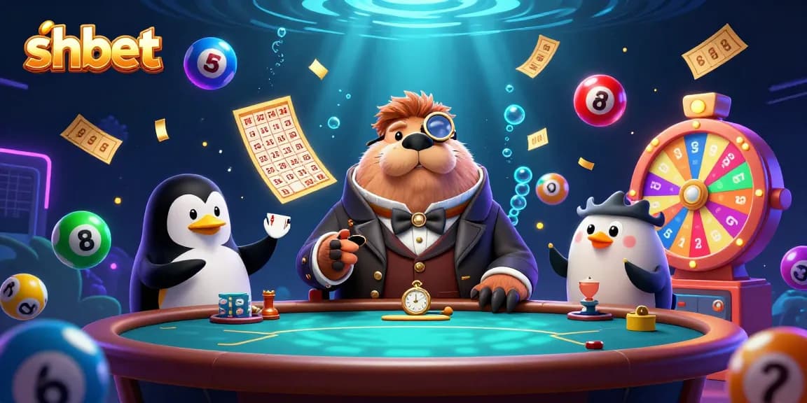 Experience shbet's vibrant underwater casino scene with a jolly walrus and colorful lottery elements.