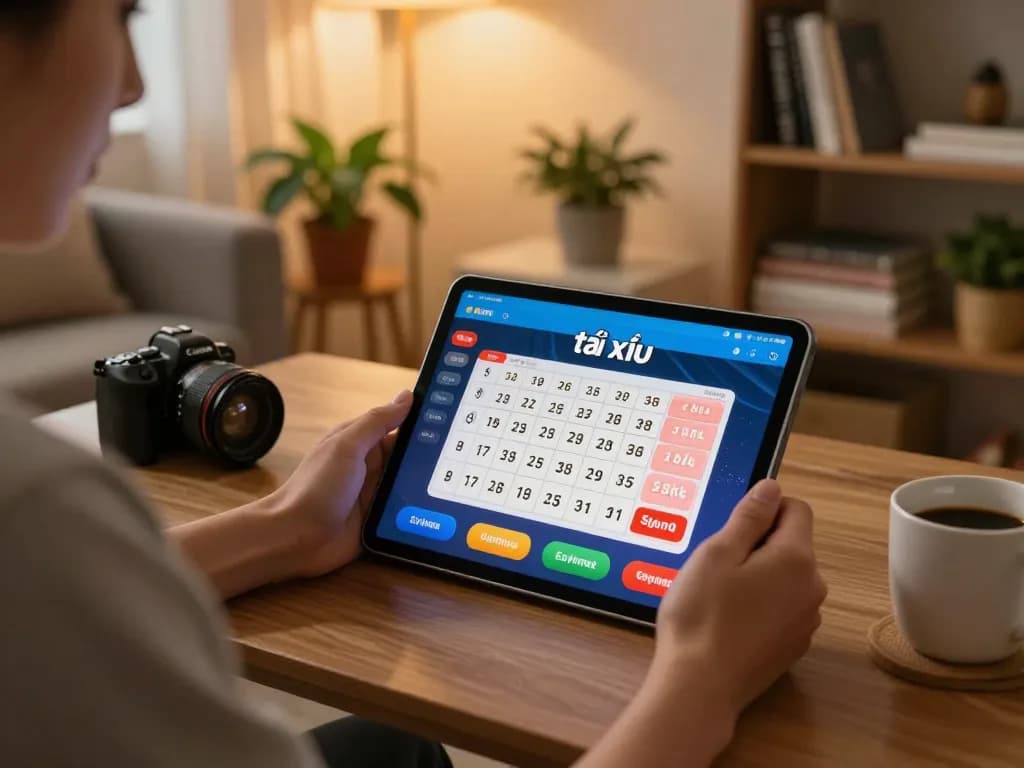 Engaging with the app tài xỉu online on a tablet in a cozy home setting, showcasing strategic gameplay.