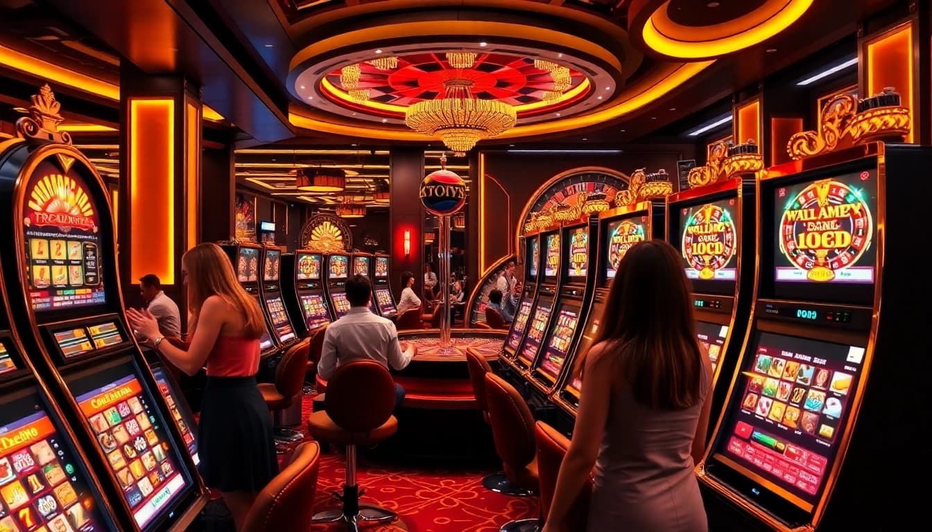 Players enjoying the excitement of a slot pragmatic machine in a vibrant casino setting.