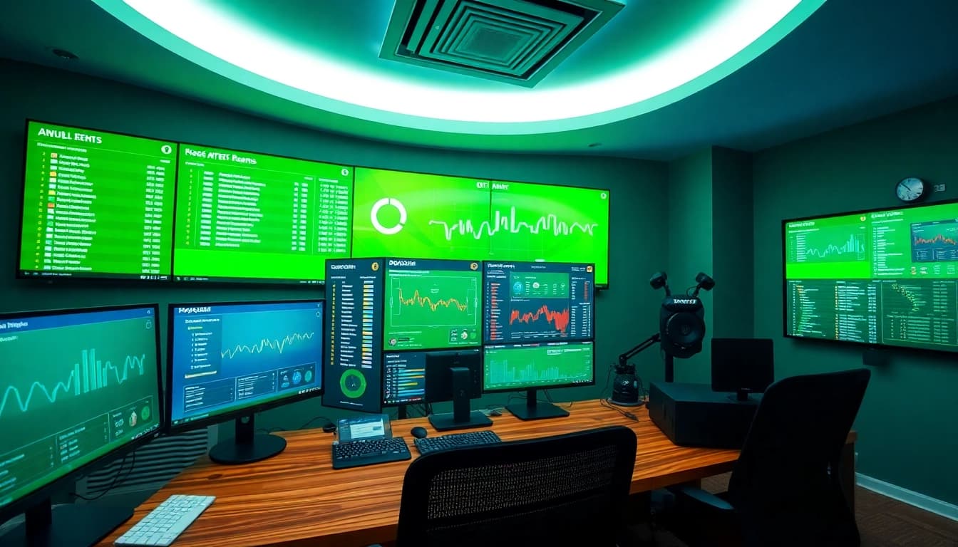 Real-time ผลบอลสด thscore updates on modern analytics screens in a vibrant sports room.