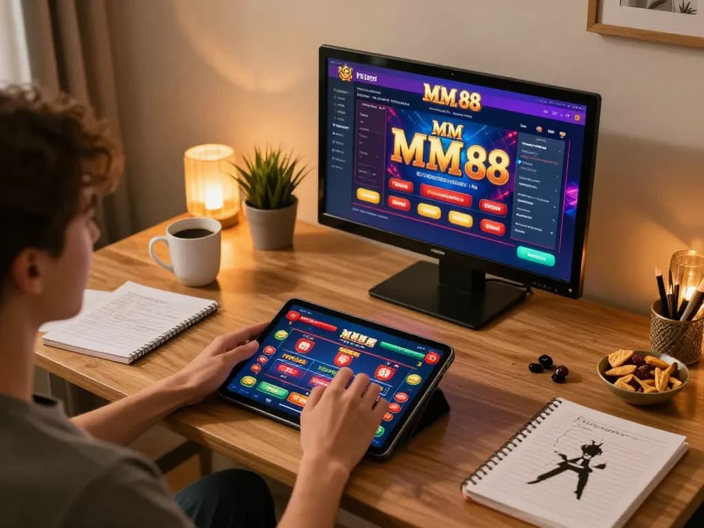 Engaging in casino gameplay on the MM 88 app from a stylish home setup.