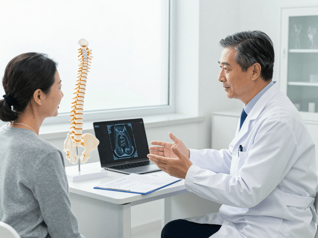Engaging discussion during a Dar kanal ameliyatı consultation between a surgeon and patient in a modern clinic.