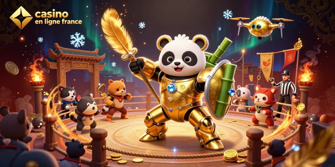 Découvrez des jeux au casino en ligne France avec un panda pilote dans une arène animée.