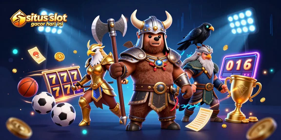 Ikuti situs slot gacor hari ini dengan ilustrasi 3D menakjubkan karakter Viking di tengah elemen kasino dan olahraga.