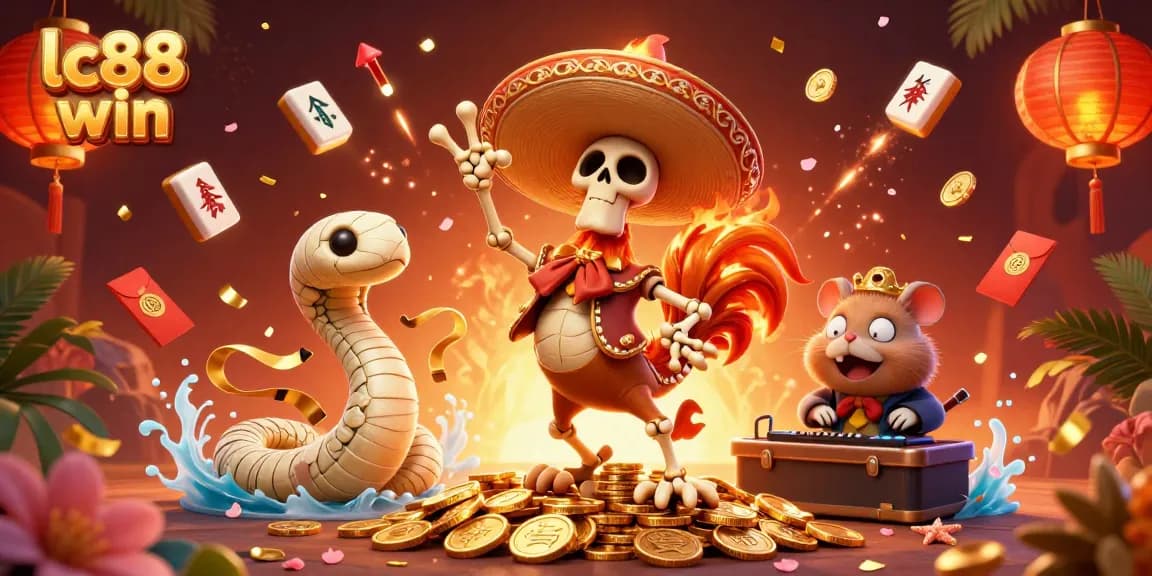 Celebrate winning at lc88 win with vibrant skeletons and casino elements in a dynamic 3D scene.