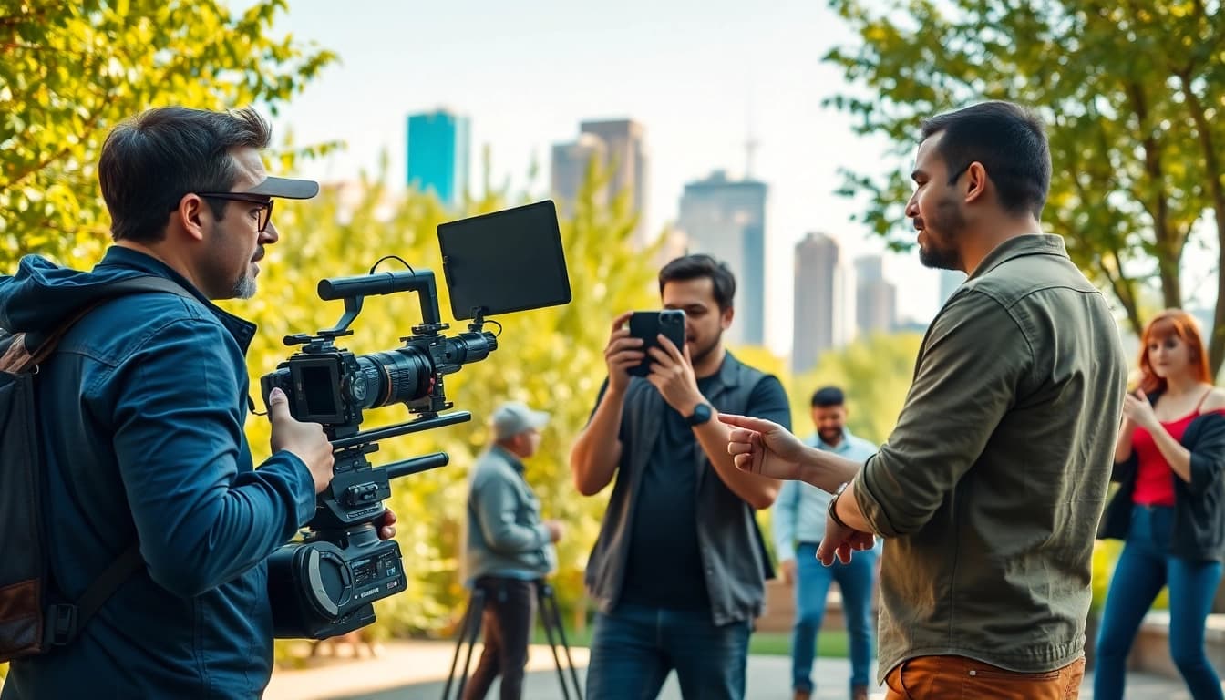 Filming scene with Edmonton production companies capturing vibrant outdoor creativity.