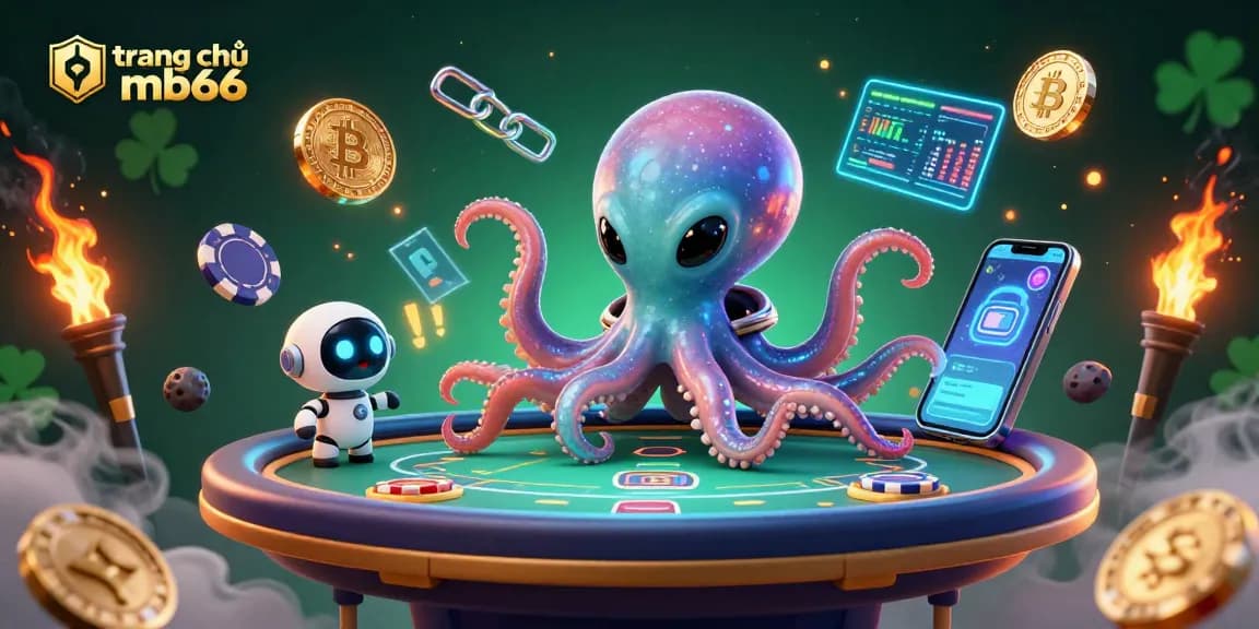 Experience thrilling gameplay at trang chủ mb66 with an alien octopus dealing cards on a holographic poker table.