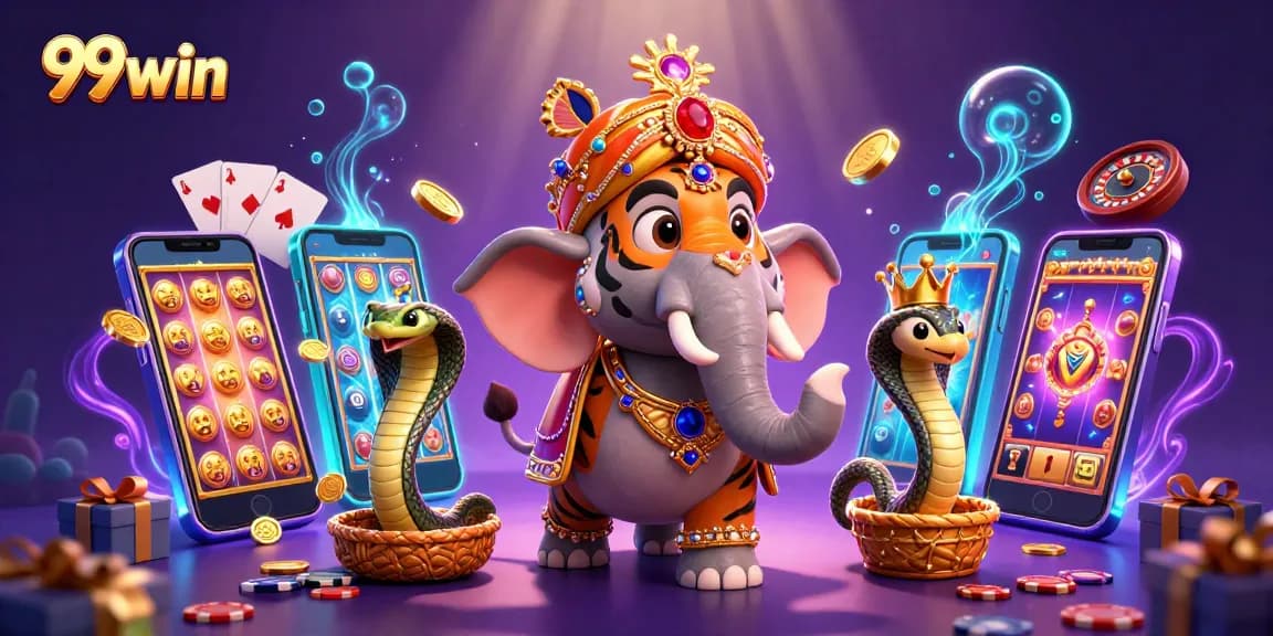 Experience excitement at 99win with a dazzling illustration of a vibrant casino scene showcasing fun and games.