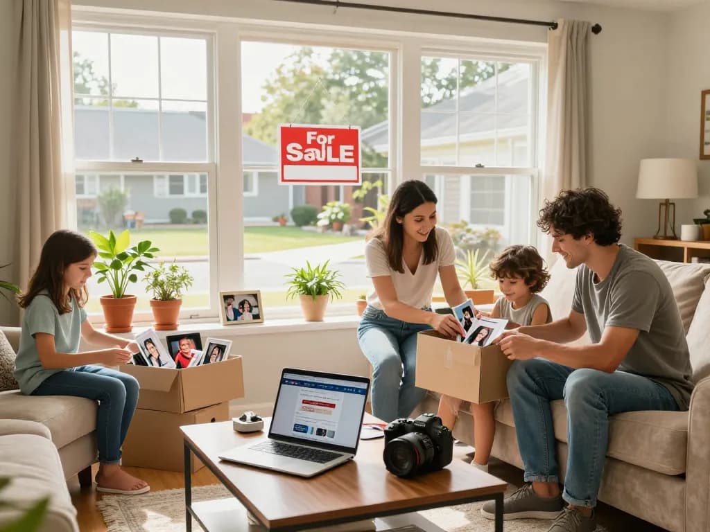 Sell my house fast for cash in a bright family living room filled with personal touches and sunlight.