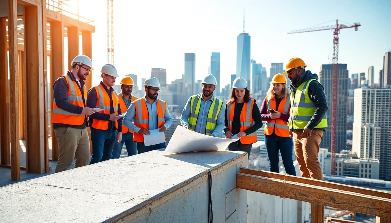 New York General Contractor team collaborating on a commercial building project in the city.