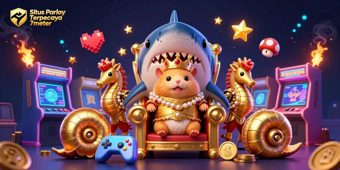 Situs Parlay Terpercaya 7meter showcases a thrilling gambling scene with animated characters and casino elements