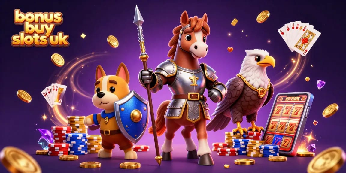 Engage with bonus buy slots UK in a vibrant, dynamic 3D casino scene filled with excitement.