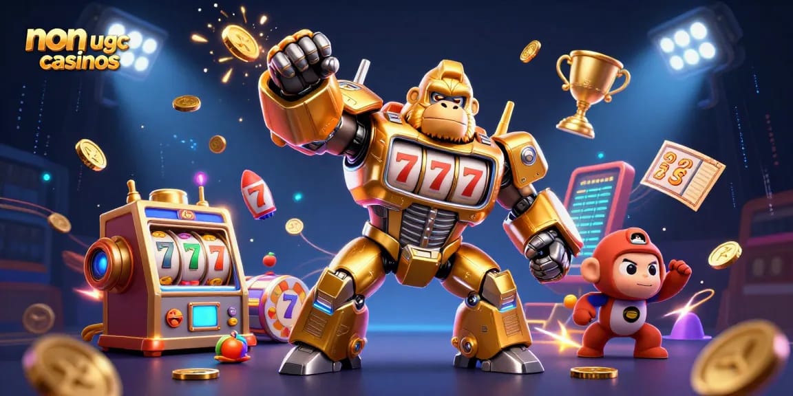 Experience action-packed gameplay with non ukgc casinos in this vibrant 3D digital illustration.