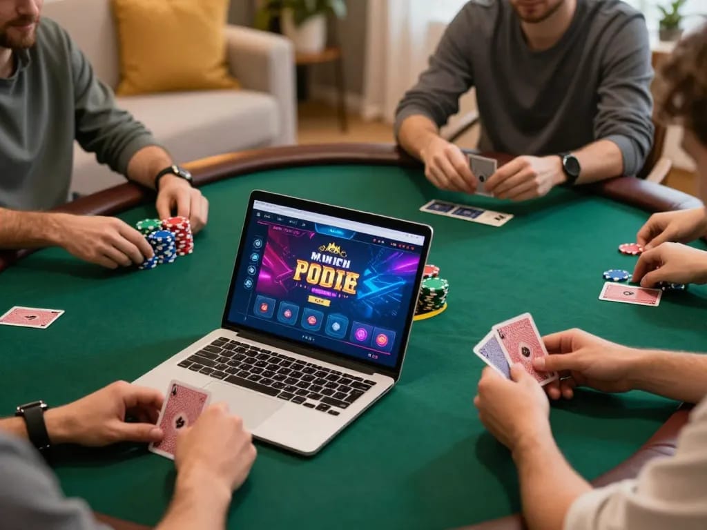 Play w 88 poker from home with friends, showcasing an active online game scene.