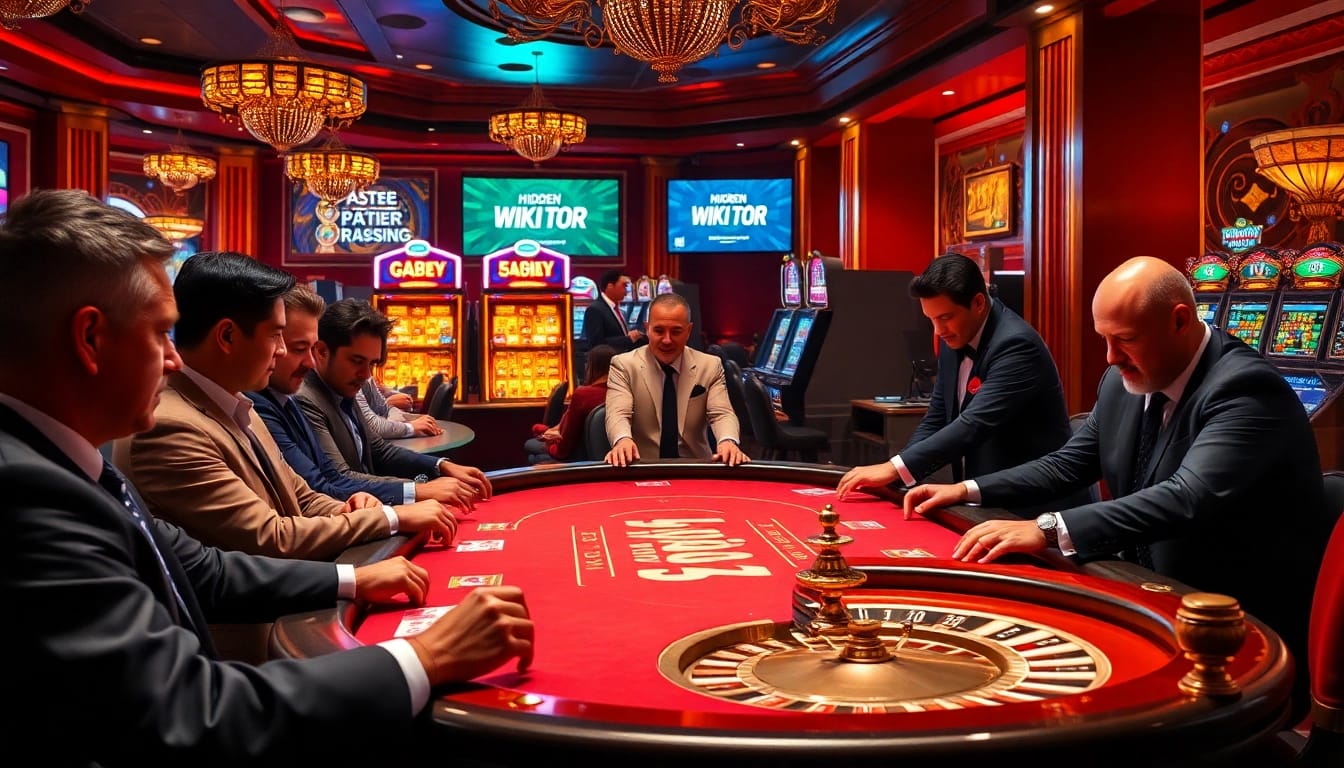 Feel the excitement of the Hidden Wiki Tor as gamblers strategize at a vibrant casino poker table.