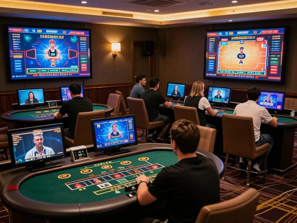 Migliori casino online europei live showcasing players engaged in dynamic live dealer gameplay with vibrant interfaces.