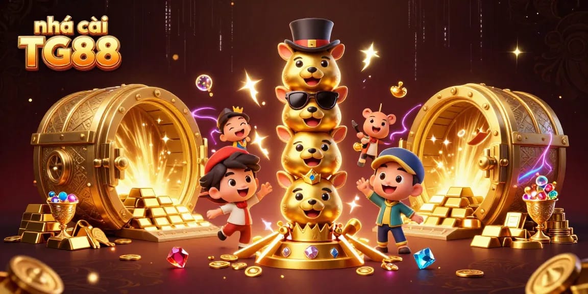 Experience the vibrant world of nhà cái TG88 with a golden totem pole and lavish casino atmosphere.