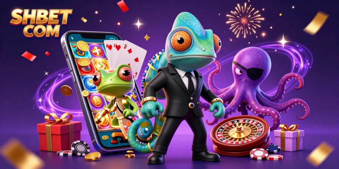 Experience the thrill of gaming with SHBET COM in this vibrant casino illustration featuring dynamic characters and Lucky 7s.