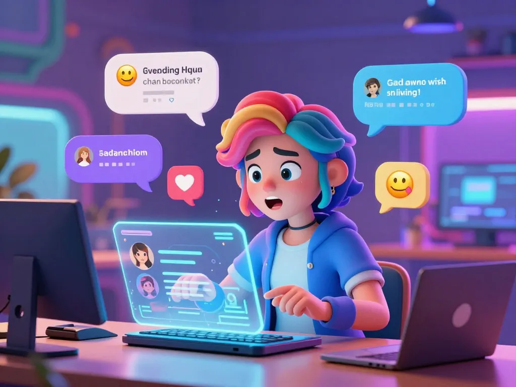 NSFW AI chat scene with vibrant characters interacting in a futuristic digital environment