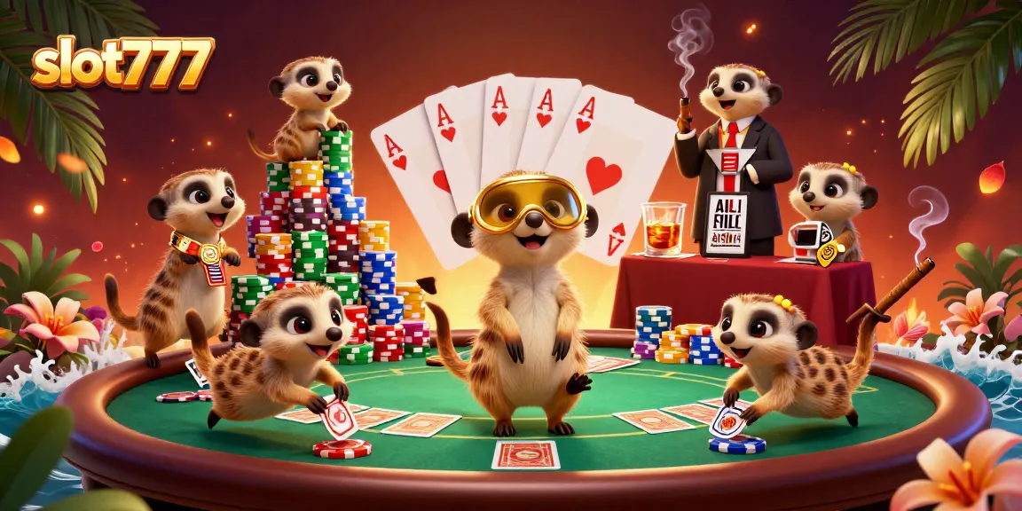 Spin to win with slot777; vibrant meerkats manage an exciting casino scene.