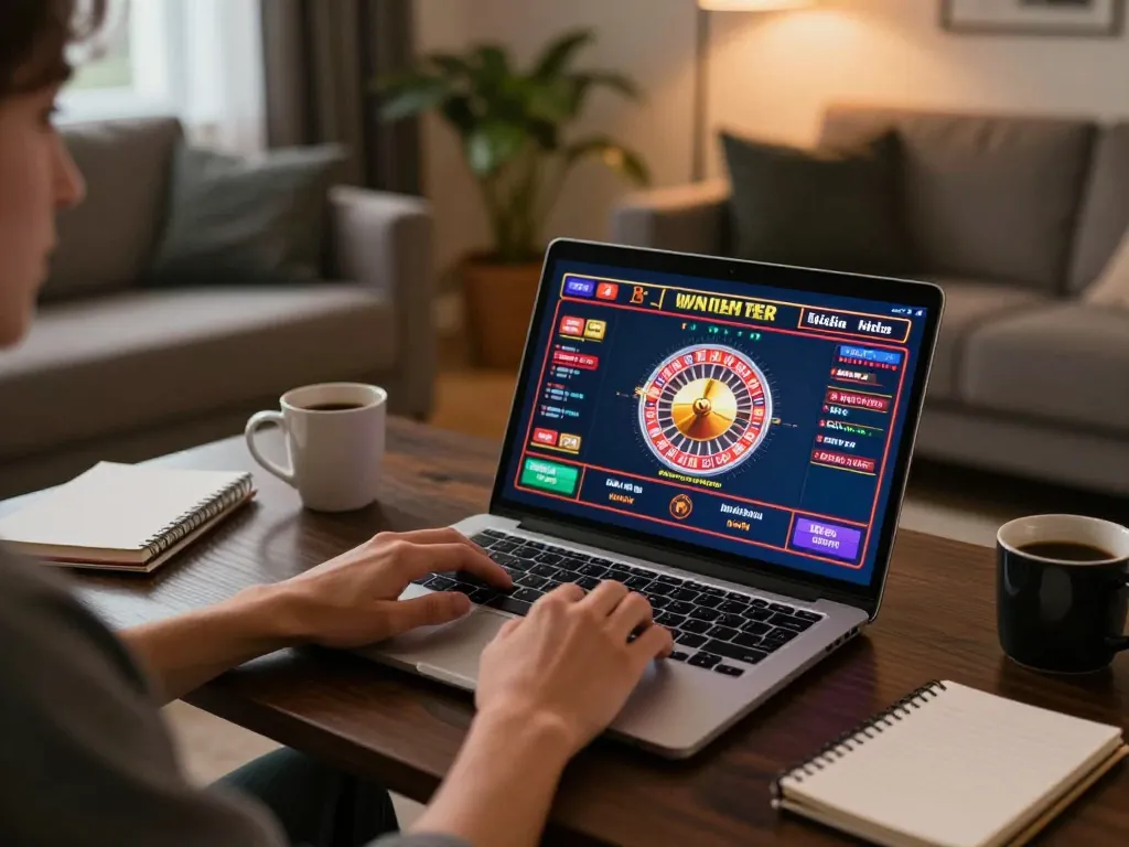 Engaging in casino online stranieri sicuri from home using a laptop to play roulette with a strategic atmosphere