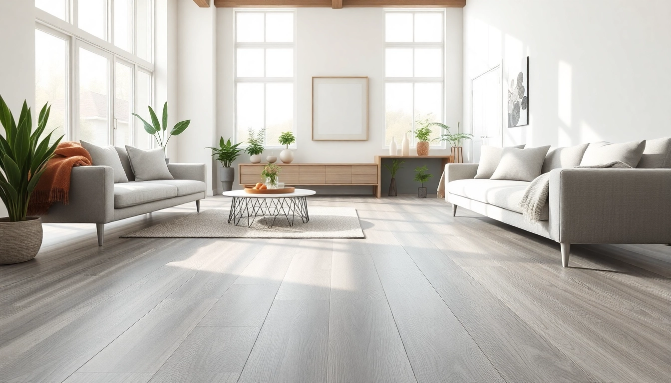 Showcasing grey vinyl flooring in a beautifully designed living room with modern decor.