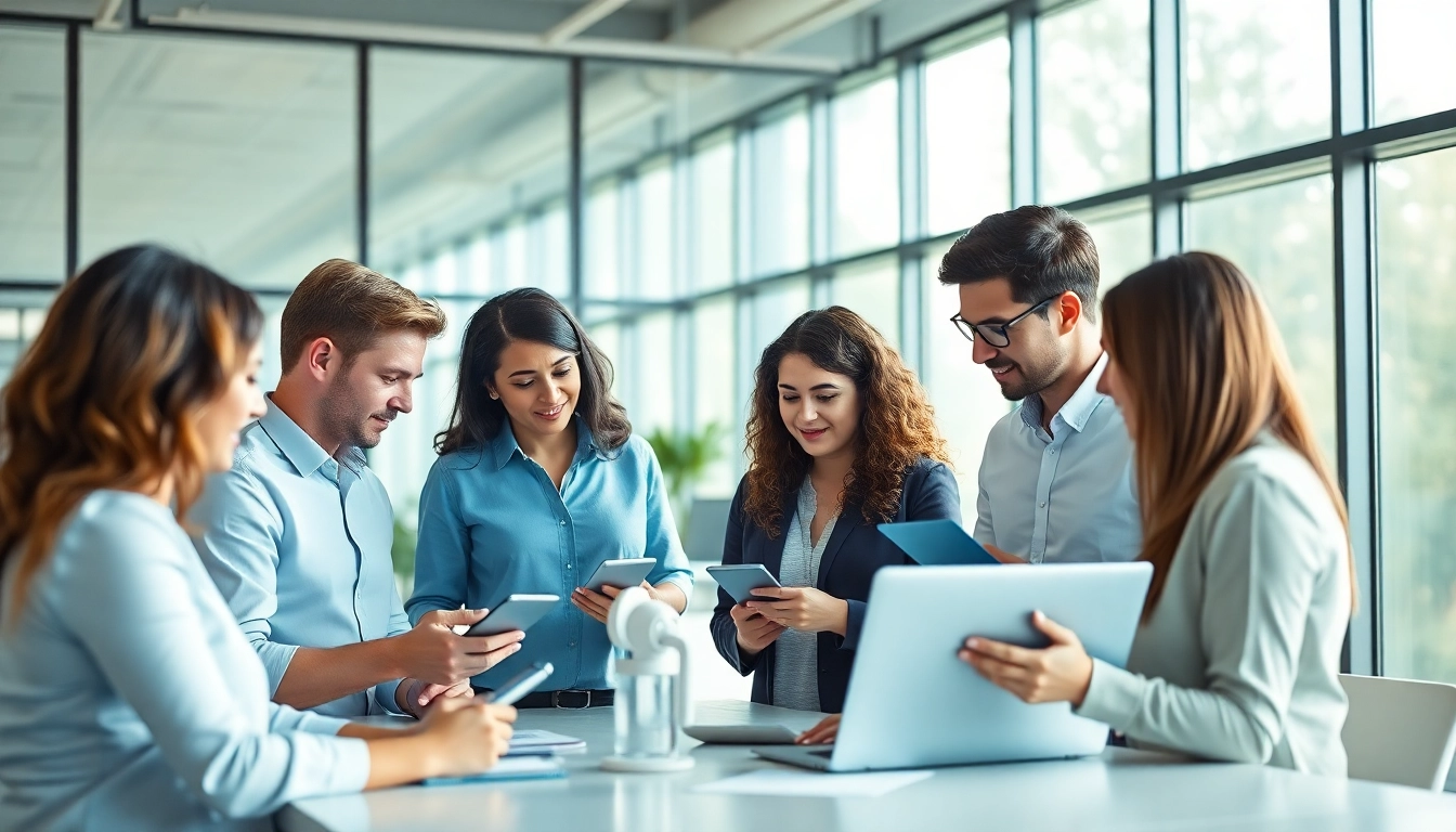 Collaborative workspace highlighting assistant for enterprise tools in a modern office.