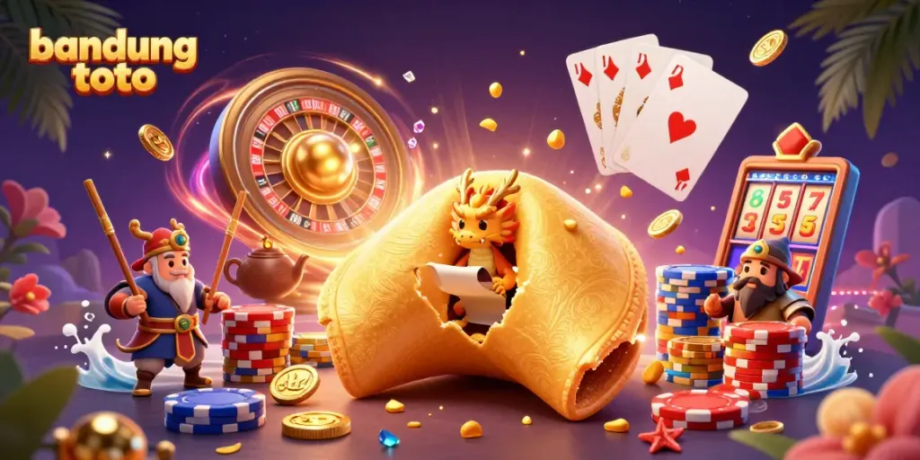 Experience the thrill of bandung toto with golden coins and dynamic gaming elements flying in a vibrant casino scene.