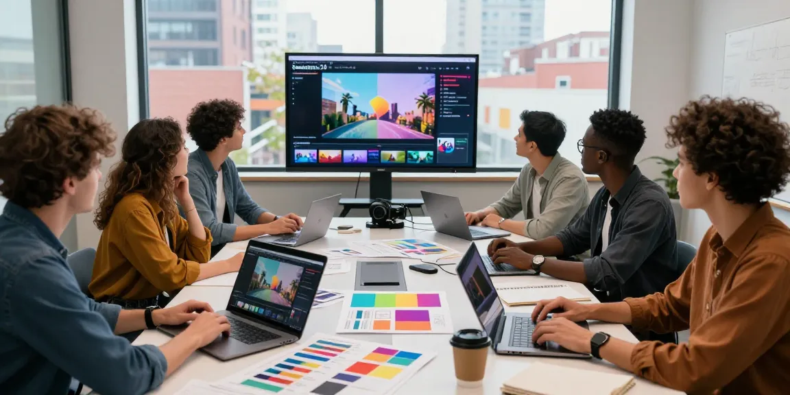 Creative team using seedance ai to produce engaging videos in a modern studio.