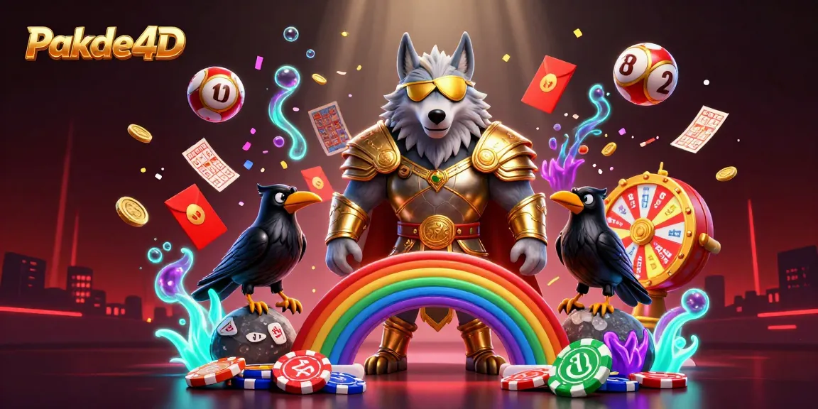 Engage with Pakde4D through vibrant lottery balls and glowing prizes in a dynamic casino scene.