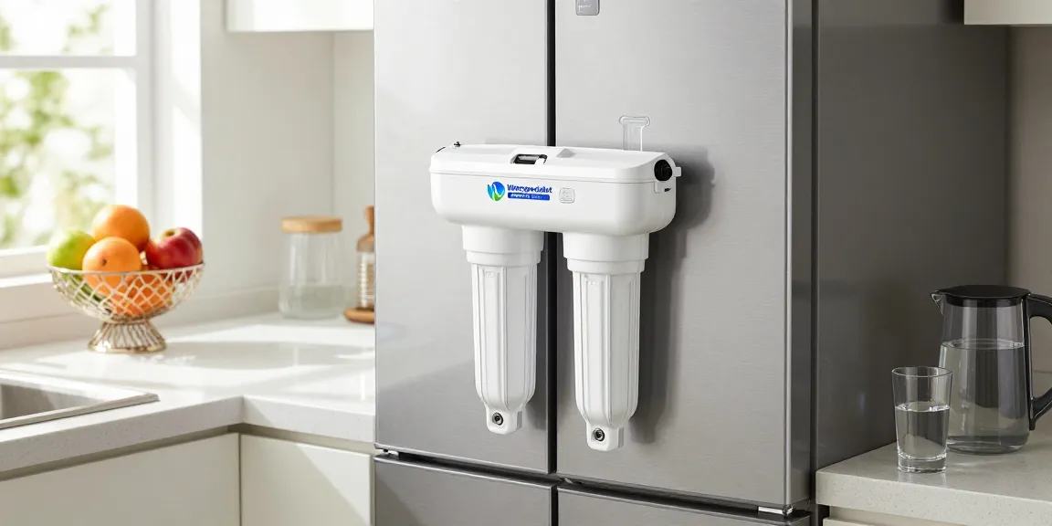 Installing the Waterspecialist ADQ73613401 Refrigerator Water Filter in a bright kitchen setting for clean water.