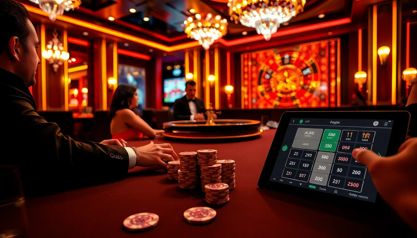 Jeu excitant à une table de casino en ligne Français avec des éléments luxueux.
