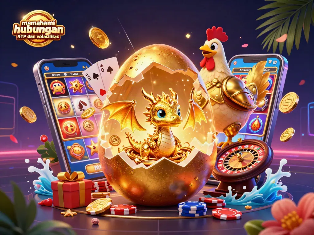 Menggali memahami hubungan RTP dan volatilitas, ilustrasi kasino dengan naga emas dan chip poker