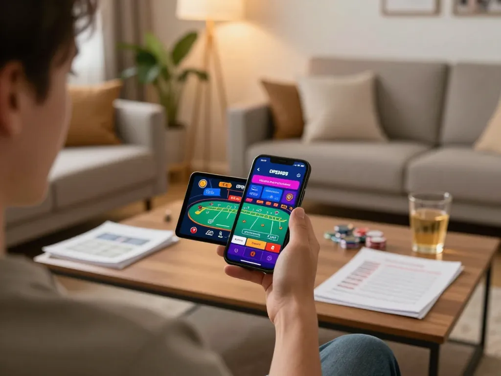 Player enjoying a live dealer blackjack game on the OPEN88 app in a cozy home setting.