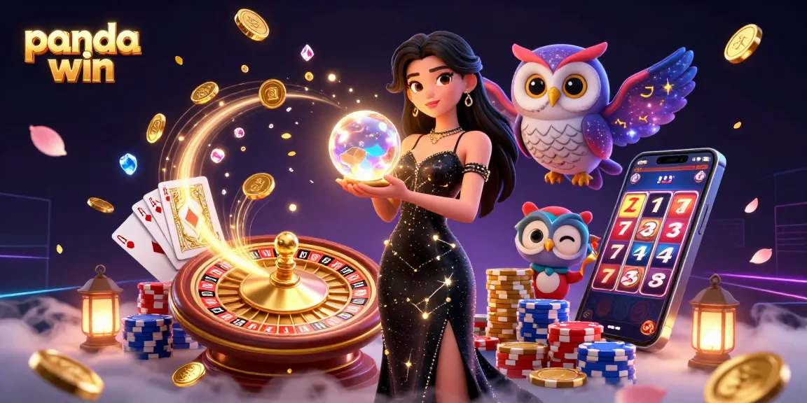Tema kasino panda yang memukau dan menakjubkan hadir dalam ilustrasi gaya slot 3D yang cerah.