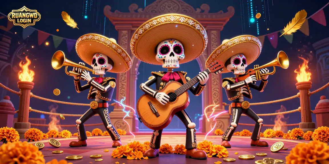 Experience the thrill of gambling at RUANGWD LOGIN with vibrant mariachi characters, golden coins, and dynamic casino elements.