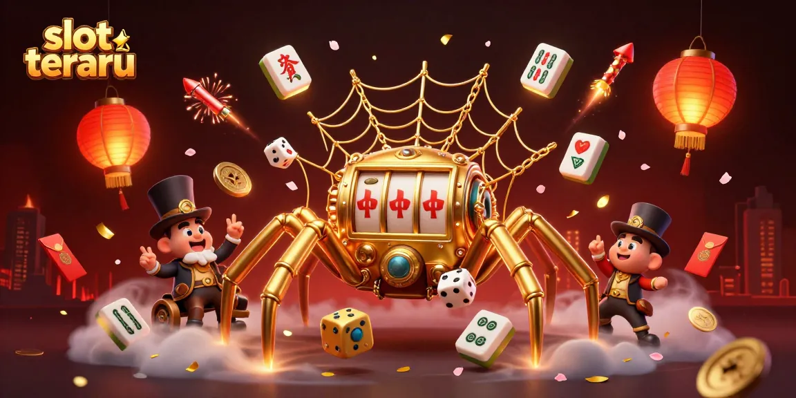 Engage in thrilling slot terbaru games with a whimsical steampunk spider amid rich casino elements.