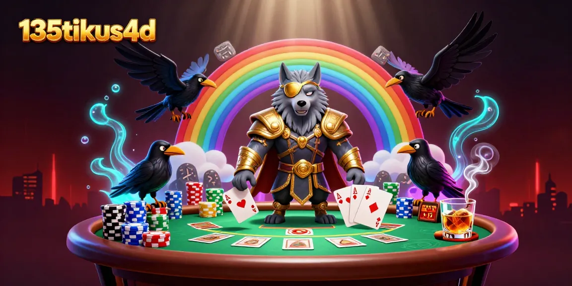 Experience gaming excitement with 135tikus4d's mesmerizing illustration featuring Norse characters and casino elements.