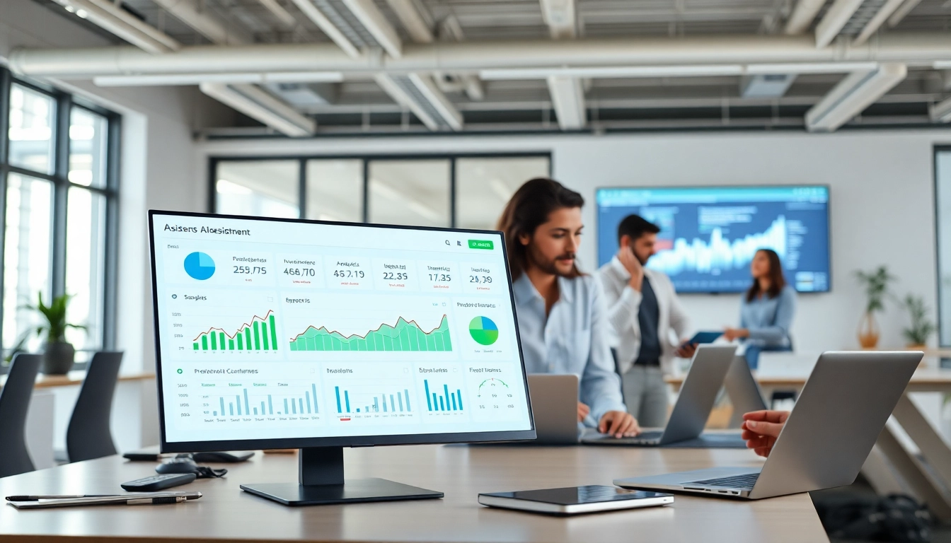 Demonstrating an assistant for enterprise through a professional AI software interface in a collaborative office.