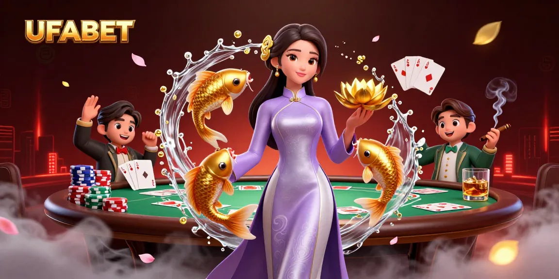 Experience thrilling betting on UFABET with an elegant Asian woman and vibrant casino elements.