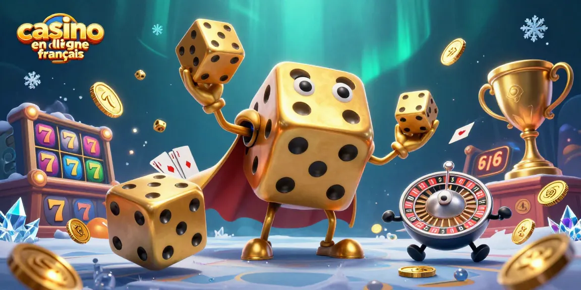 Jouez à des jeux de casino en ligne français avec des dés et des symboles de machine à sous.
