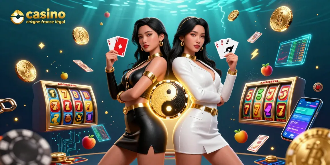 Illustration captivante de deux femmes asiatiques représentant le casino en ligne France légal, mettant en avant des éléments de jeu dynamiques.